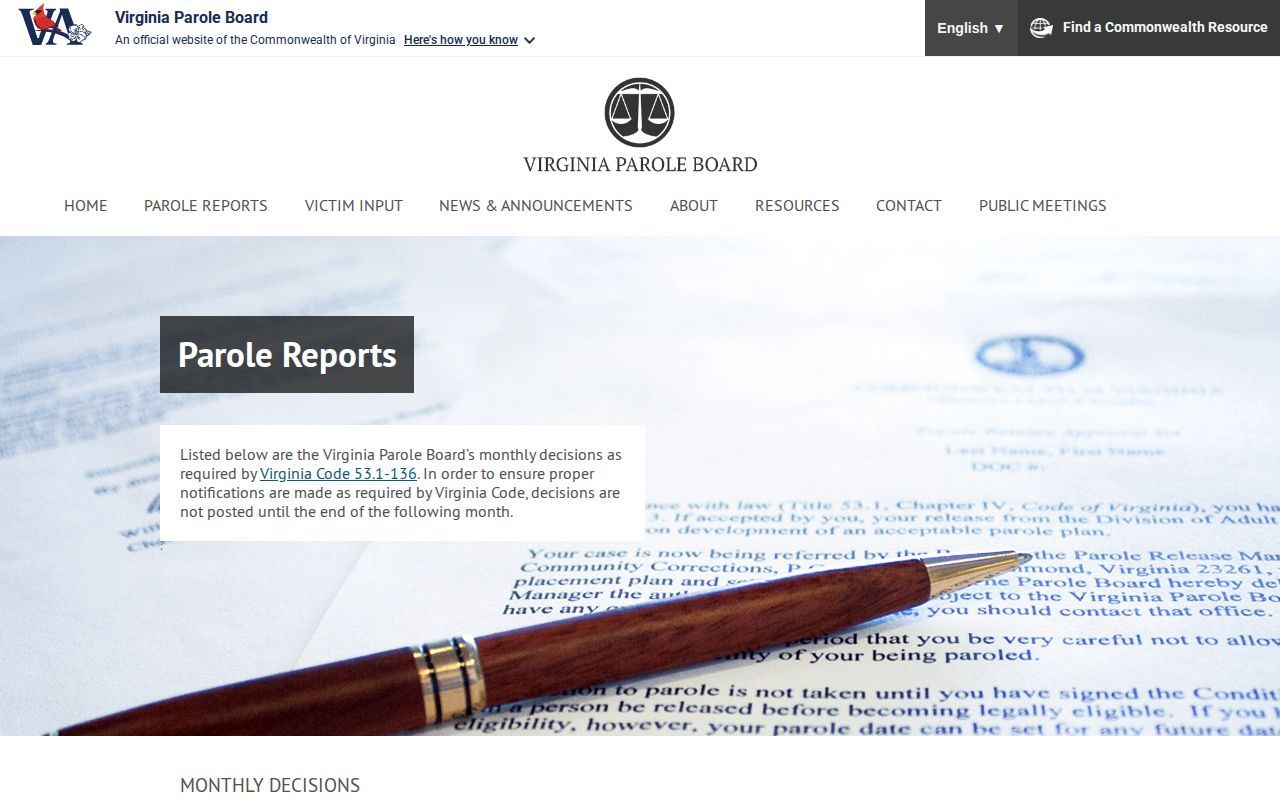Norfolk County parole decision report lookup