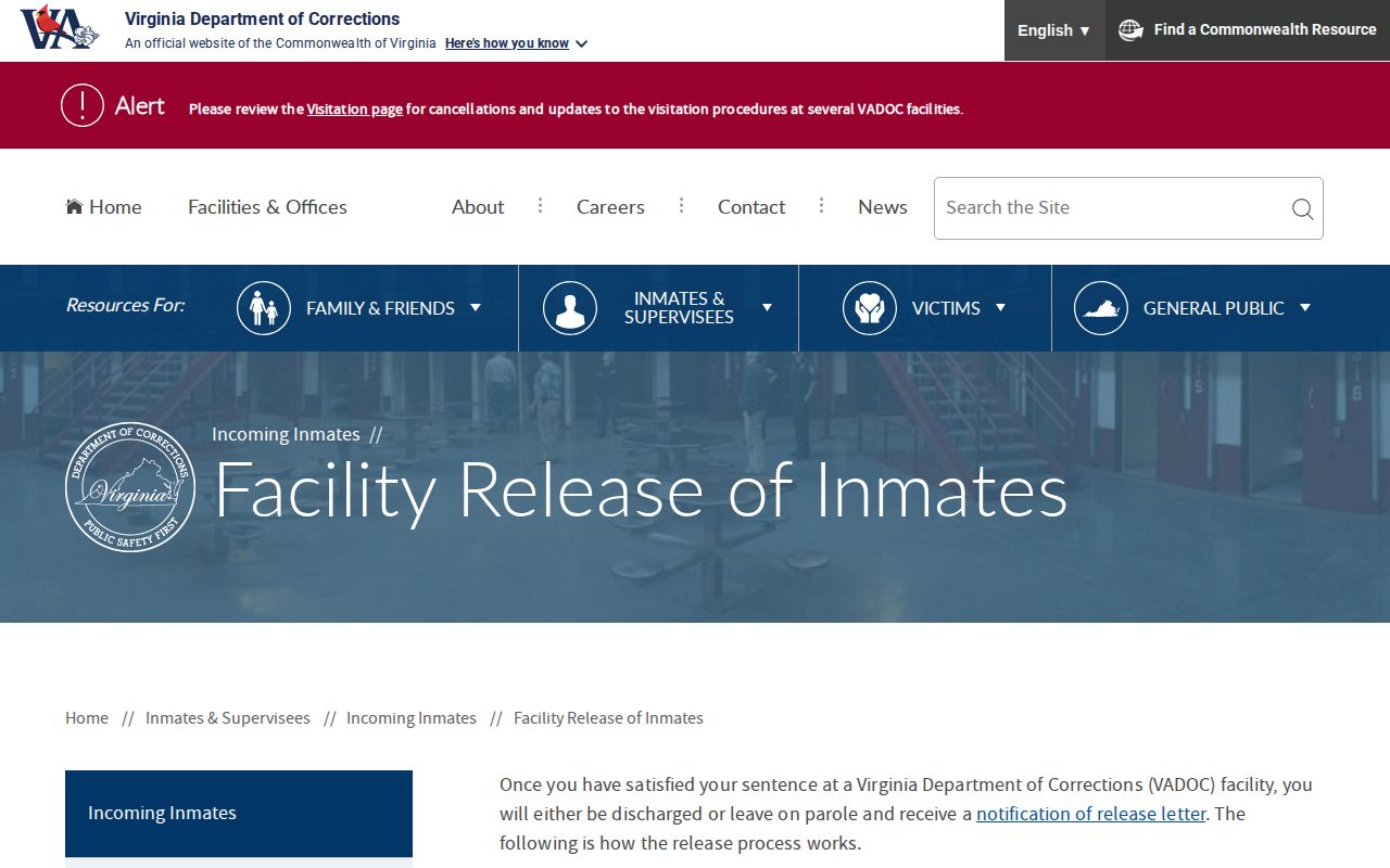 Norfolk County projected release confirmation through VADOC documents