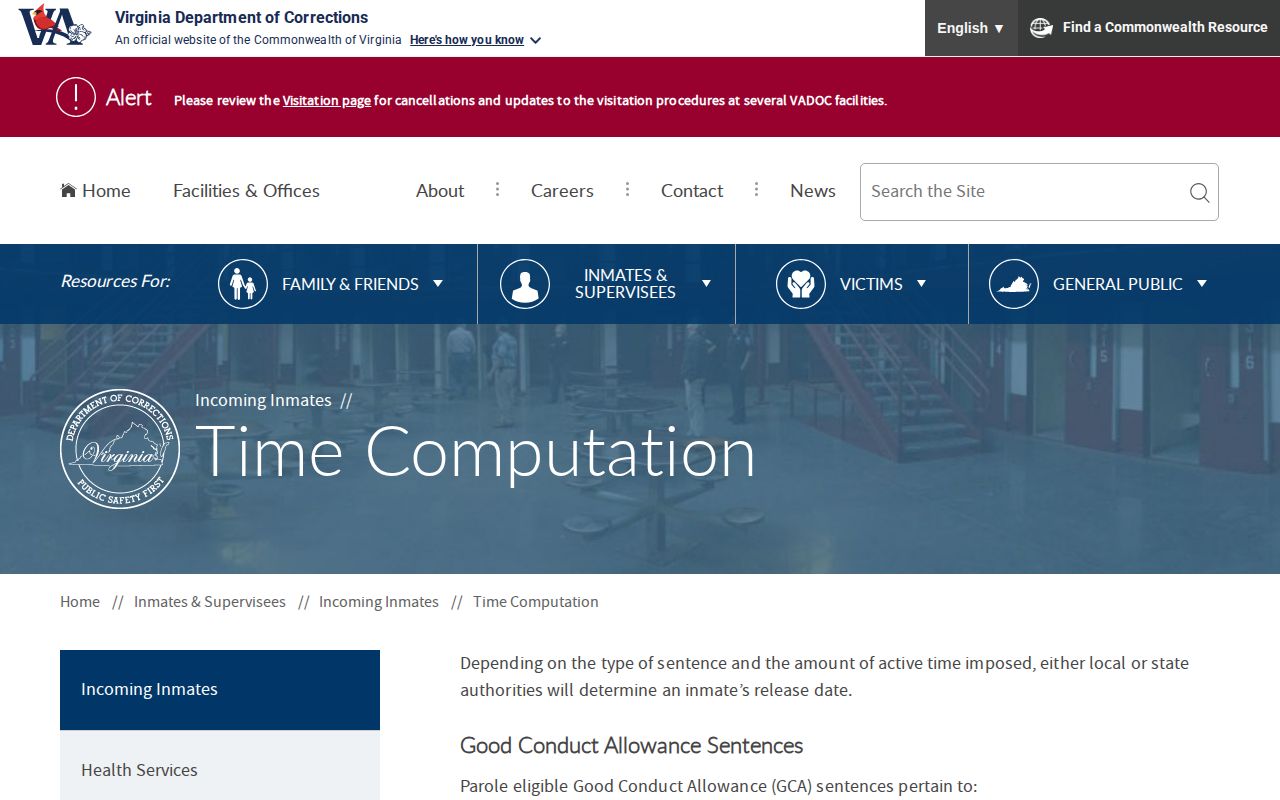 VADOC time computation rules for a Norfolk County projected release